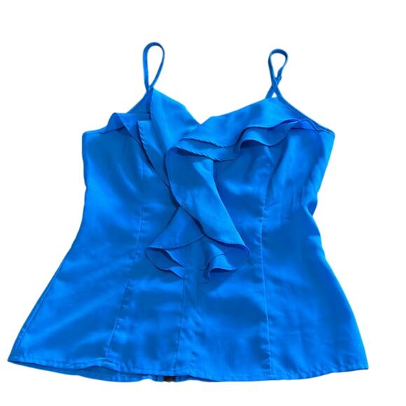 Miley Cyrus & Max Azria Blue Ruffle Blouse with Exposed Back Zipper - Picture 4 of 8